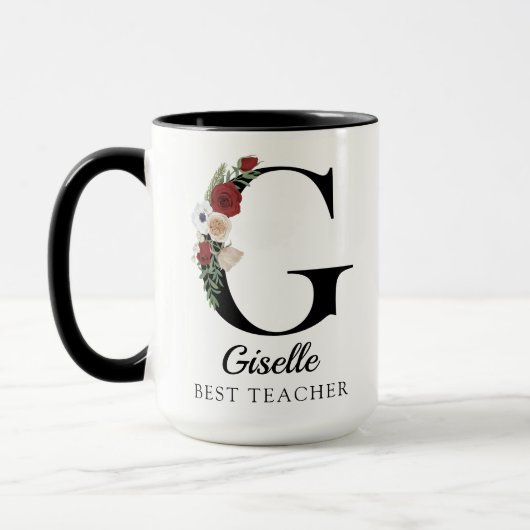 Custom Floral Monogram Mug Gift for Best Teacher Mok (Links)