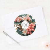 Custom Floral Monogram Tropical Round Sticker (Envelop)