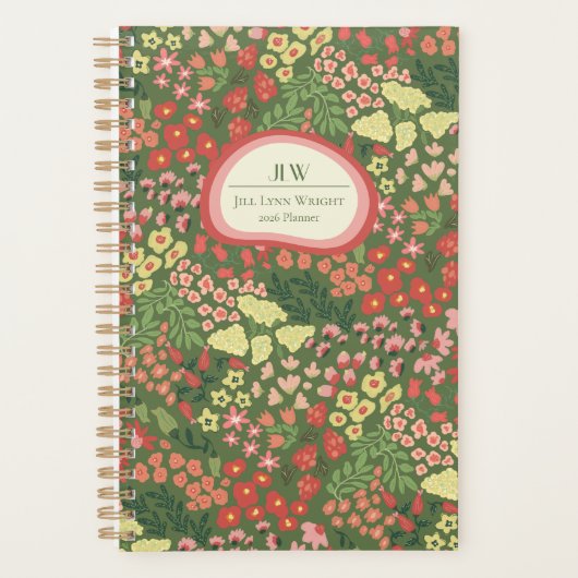 Custom Floral Monogram Weekly Monthly Planner (Voorkant)