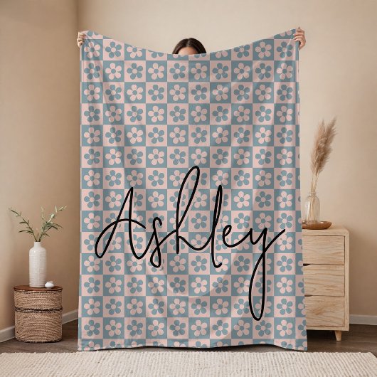 Custom Floral Name Blanket Birthday Gift for Girls Fleece Deken