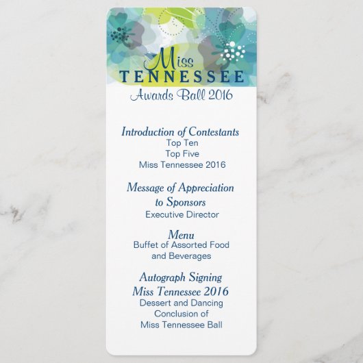Custom Floral Pageant Awards Bal Programma Kaart 2 (Voorkant)