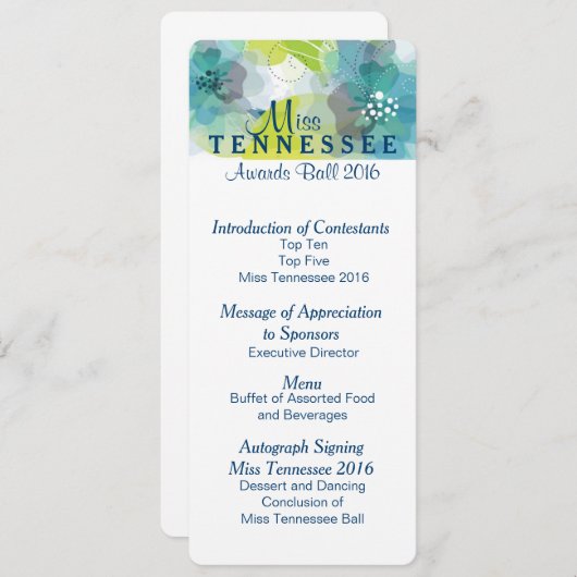 Custom Floral Pageant Awards Bal Programma Kaart 2 (Voorkant / Achterkant)
