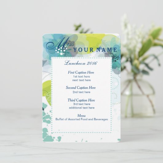 Custom Floral Pageant Luncheon Programma Kaart (Staand voorkant)