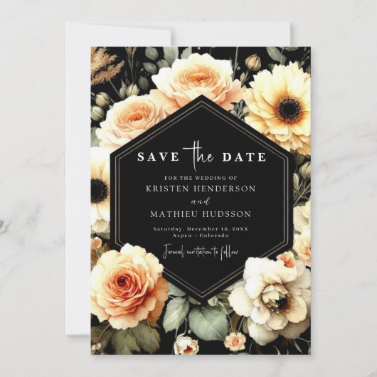 Custom Floral Peach Wedding Save The Date (Voorkant)