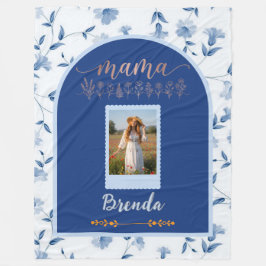 Custom Floral Photo Blanket - "MAMA" Birth Flower  Fleece Deken
