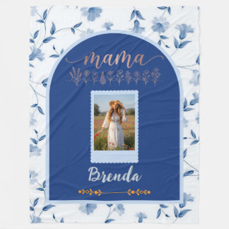 Custom Floral Photo Blanket - "MAMA" Birth Flower Fleece Deken
