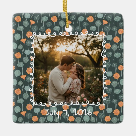 Custom Floral Photo Engagement Keramisch Ornament (Voorkant)