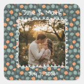 Custom Floral Photo Engagement Vierkante Sticker (Voorkant)