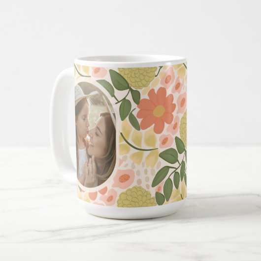 Custom Floral Photo Mug – Editable Message  Koffiemok (Voorkant links)