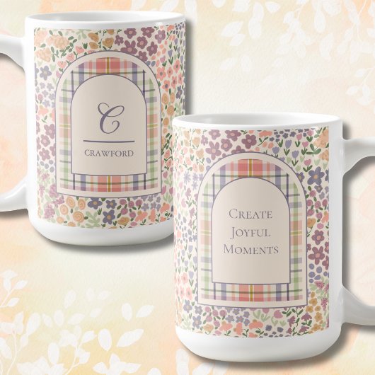Custom Floral Plaid Mug – Custom Name & Quote Koffiemok