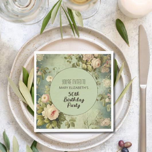 Custom Floral Roos Greenery BIrthday Party Servet