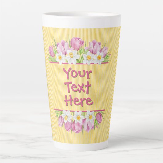 Custom Floral Tulip and Daffodil Latte Mok (Voorkant)