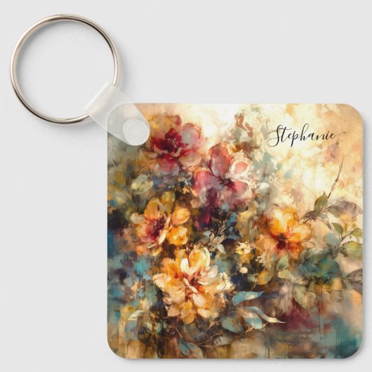 Custom Floral Watercolor Charm Sleutelhanger (Voorkant)