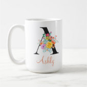 Custom Floral Watercolor Monogram Name Koffiemok (Links)
