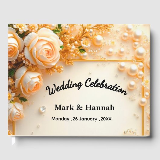 Custom Floral Wedding Celebration– Personalized  Gastenboek (Voorkant)