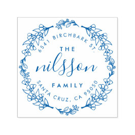 Custom Floral Wreath Familienaam Retouradres Zelfinktende Stempel