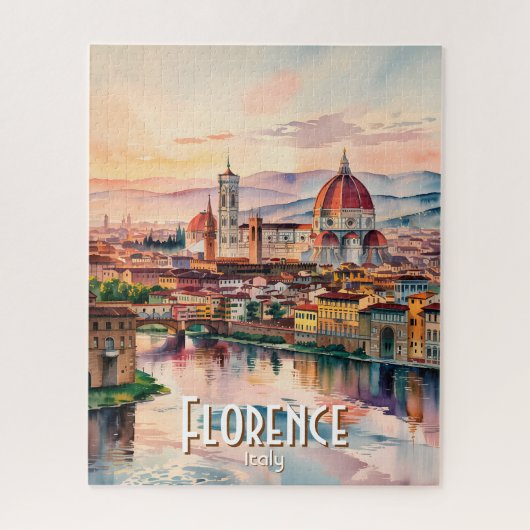 Custom Florence Duomo Cathedral Watercolor Skyline Legpuzzel (Verticaal)