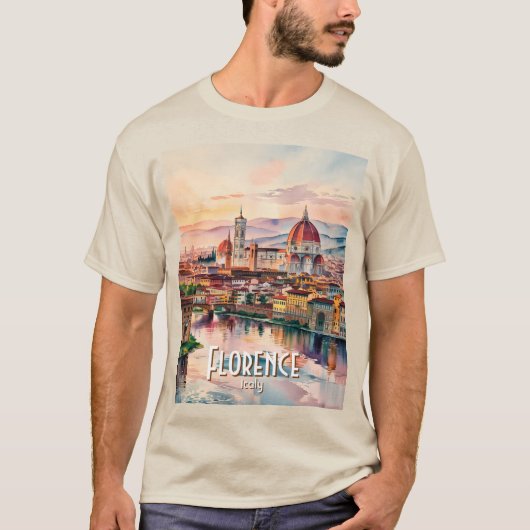 Custom Florence Duomo Cathedral Watercolor Skyline T-shirt (Voorkant)