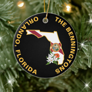 Custom Florida Flag State Flower Sinaasappel Bloss Keramisch Ornament