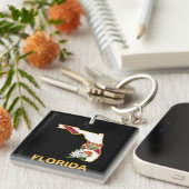 Custom Florida Flag State Flower Sinaasappel Bloss Sleutelhanger (Voorkant Rechts)