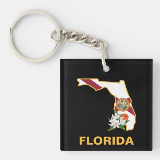 Custom Florida Flag State Flower Sinaasappel Bloss Sleutelhanger (Voorkant)