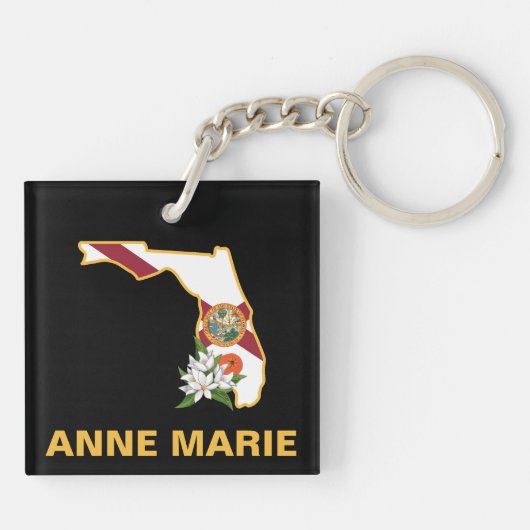 Custom Florida Flag State Flower Sinaasappel Bloss Sleutelhanger (Achterkant)