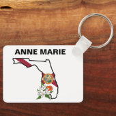 Custom Florida Flag State Flower Sinaasappel Bloss Sleutelhanger (Voorkant)