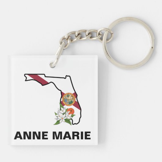 Custom Florida Flag State Flower Sinaasappel Bloss Sleutelhanger (Achterkant)