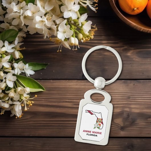 Custom Florida Flag State Flower Sinaasappel Bloss Sleutelhanger
