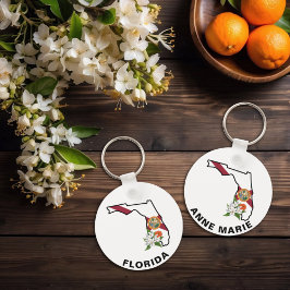 Custom Florida Flag State Flower Sinaasappel Bloss Sleutelhanger