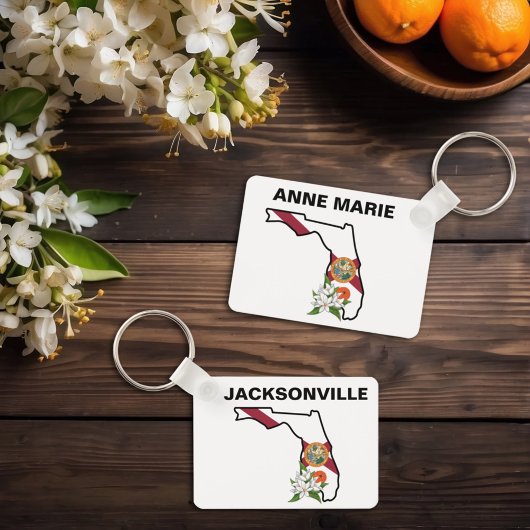 Custom Florida Flag State Flower Sinaasappel Bloss Sleutelhanger