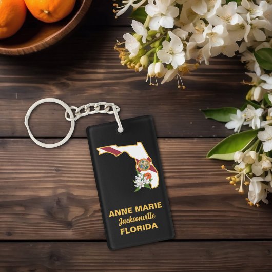 Custom Florida Flag State Flower Sinaasappel Bloss Sleutelhanger