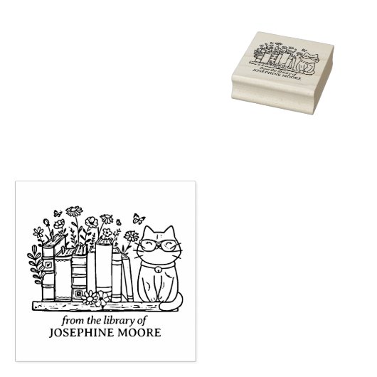 Custom Flower Boekenplank Cat Rubberstempel (Gestempeld)
