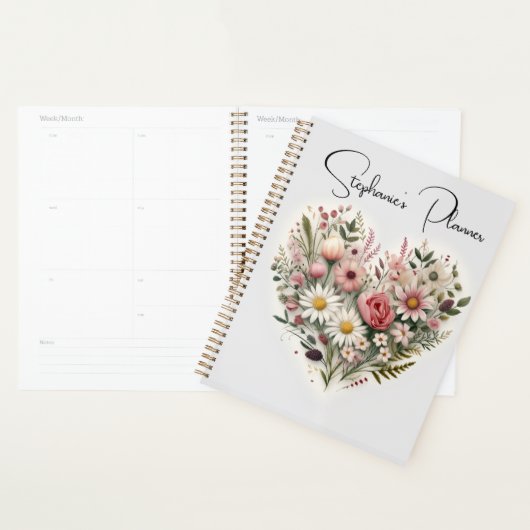 Custom Flower Heart Planner, aangepaste naam Planner (Display)