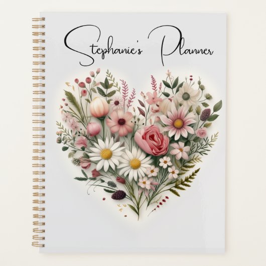 Custom Flower Heart Planner, aangepaste naam Planner (Voorkant)