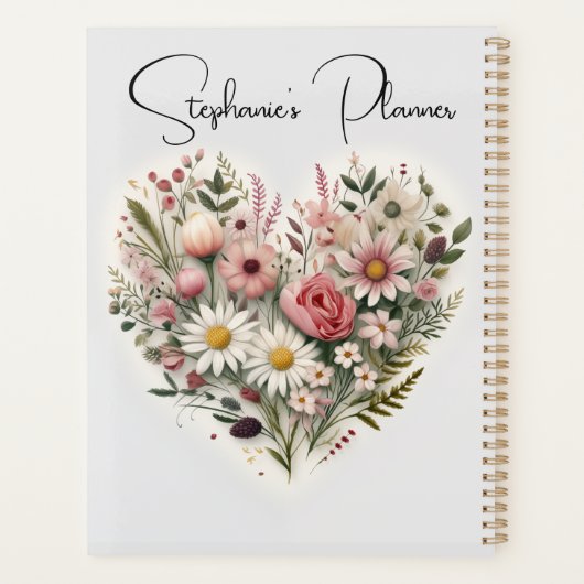 Custom Flower Heart Planner, aangepaste naam Planner (Achterkant)