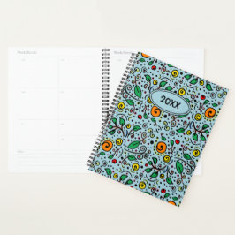 Custom Flower Pattern oranje Swirl Berry op Blauwg Planner