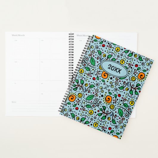 Custom Flower Pattern oranje Swirl Berry op Blauwg Planner (Display)