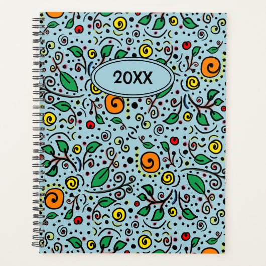 Custom Flower Pattern oranje Swirl Berry op Blauwg Planner (Voorkant)