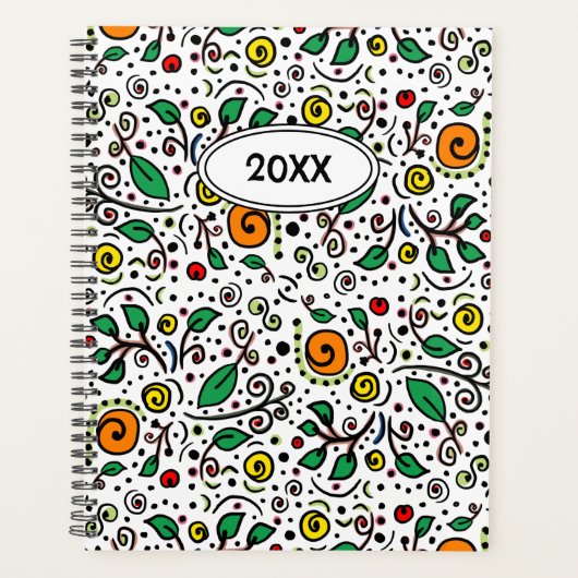 Custom Flower Pattern sinaasappel Swirl Berry Wit  Planner (Voorkant)