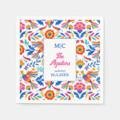 Custom Folk Art Floral Fiesta Monogram Bruiloft Servet (Voorkant)