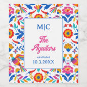 Custom Folk Art Floral Fiesta Monogram Bruiloft Wijn Etiket (Enkel label)