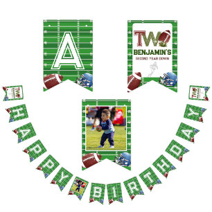 Custom Football 2e jaar Down Happy Birthday Vlaggetjes