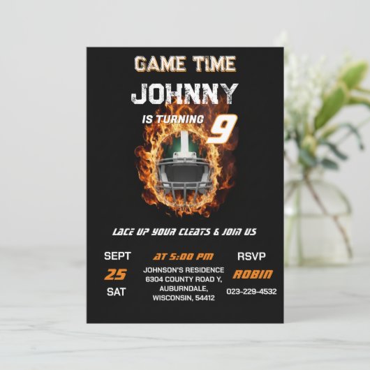Custom Football birthday invitation Kaart (Staand voorkant)