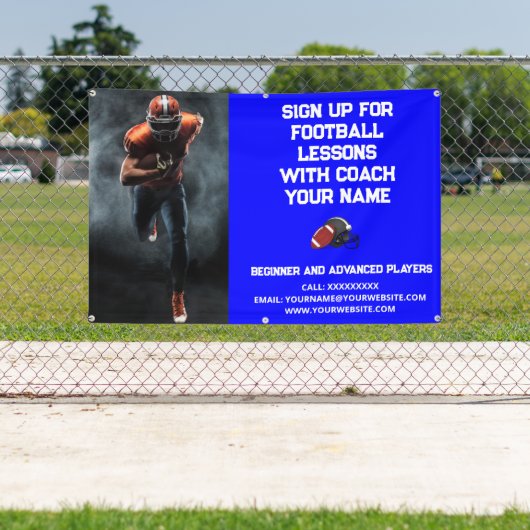Custom Football Coach Coaching Klasse Lessen Blauw Spandoek (Insitu)