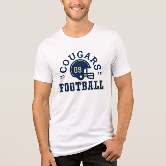Custom Football Dad Navy Blauw en Goud Team Tri-Blend Shirt (Voorkant)