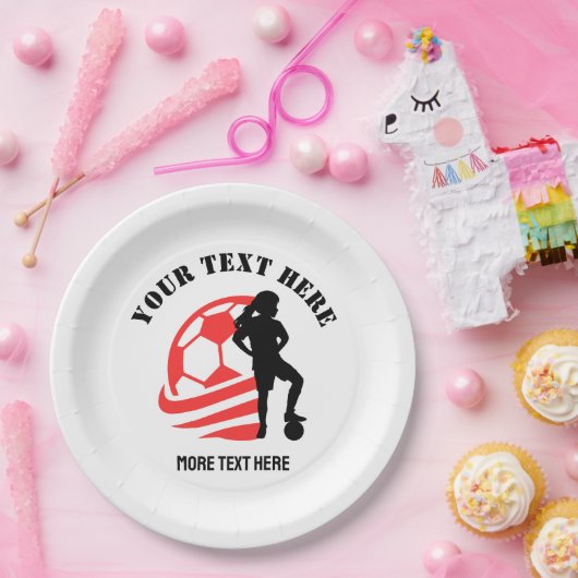 Custom Football Girl kind Football verjaardagsfees Papieren Bordje (Feest)