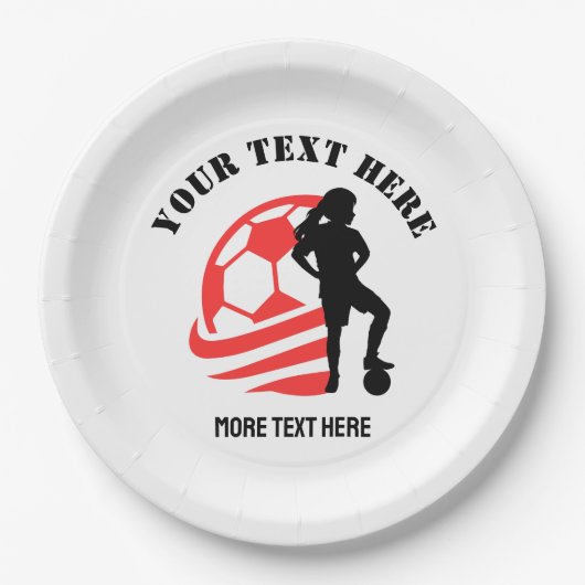 Custom Football Girl kind Football verjaardagsfees Papieren Bordje (Voorkant)