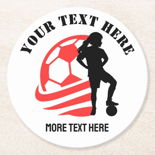 Custom Football Girl kind Football verjaardagsfees Ronde Kartonnen Onderzetter (Voorkant)