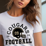 Custom Football Mom Goud en Grijs Team Tri-Blend Shirt<br><div class="desc">Aangepaste voor- en achterhelm T-Shirt voor mama - getoond in White Design voor football moeders beschikt over een footballs Football met sportieve tekst die kan worden aangepast voor de teamnaam,  de achternaam van de zoon en zijn trui nummer. Goud en houtskool grijze kleuren kunnen worden aangepast.</div>